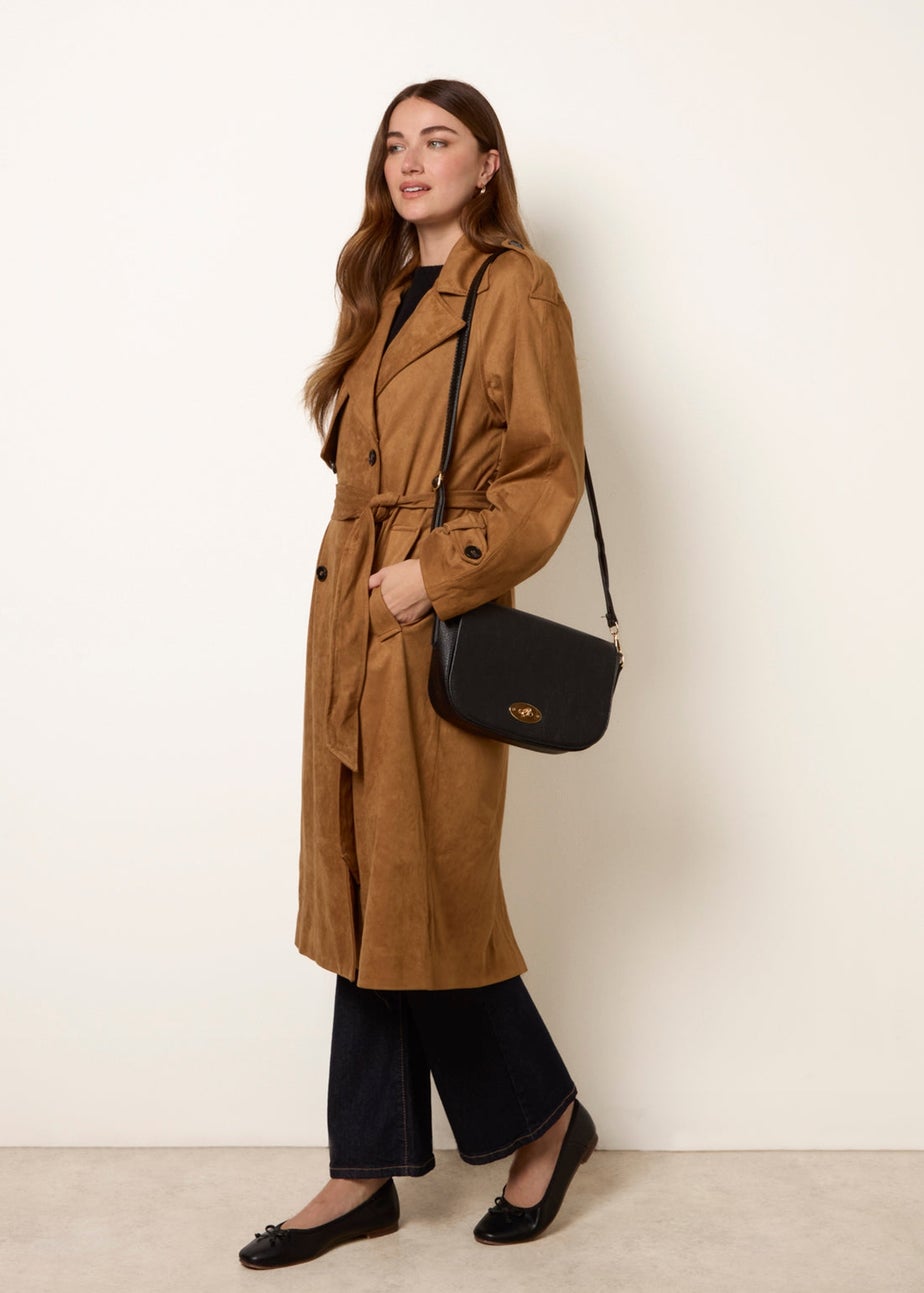Blue Vanilla Tan Suedette Trench Coat