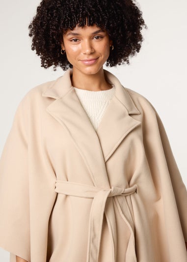 Blue Vanilla Beige Belted Cape Coat
