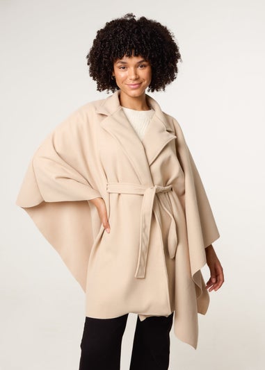 Blue Vanilla Beige Belted Cape Coat