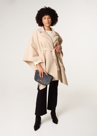 Blue Vanilla Beige Belted Cape Coat