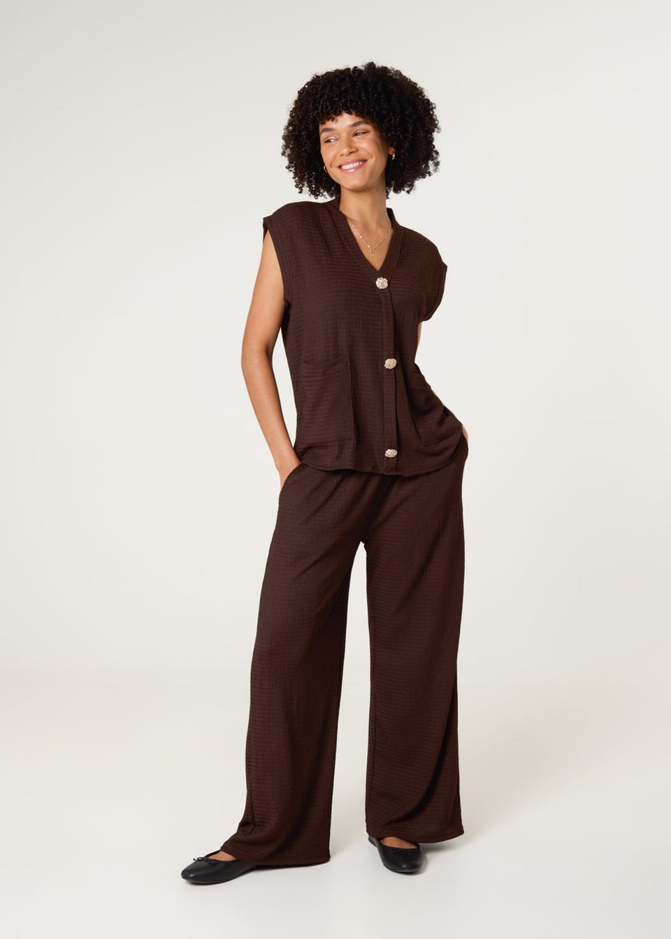 Blue Vanilla Brown Gold Button Co-ord Set