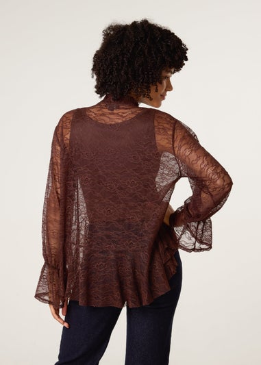 Blue Vanilla Brown Lace Pussybow Blouse