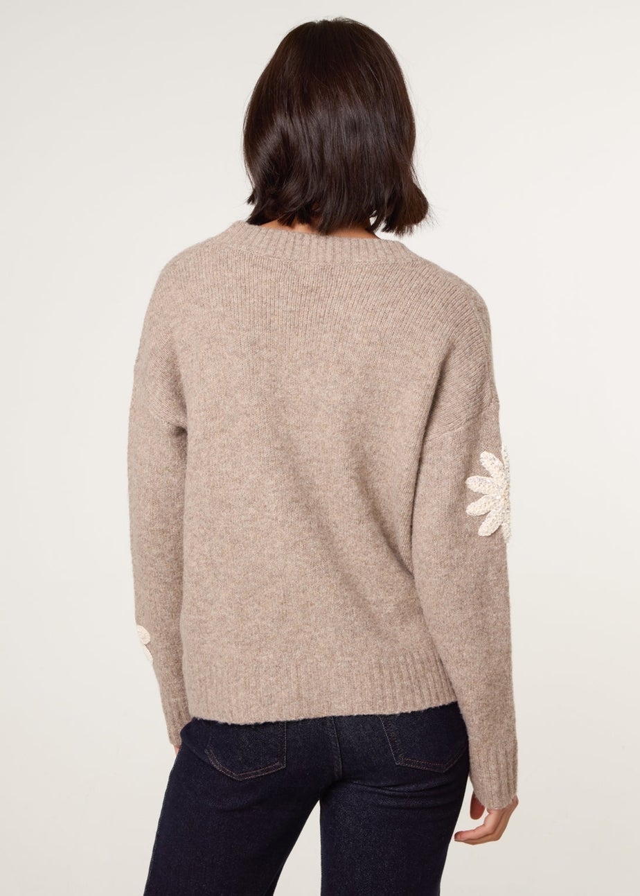 Blue Vanilla Beige Crochet Embellished Floral Cardigan