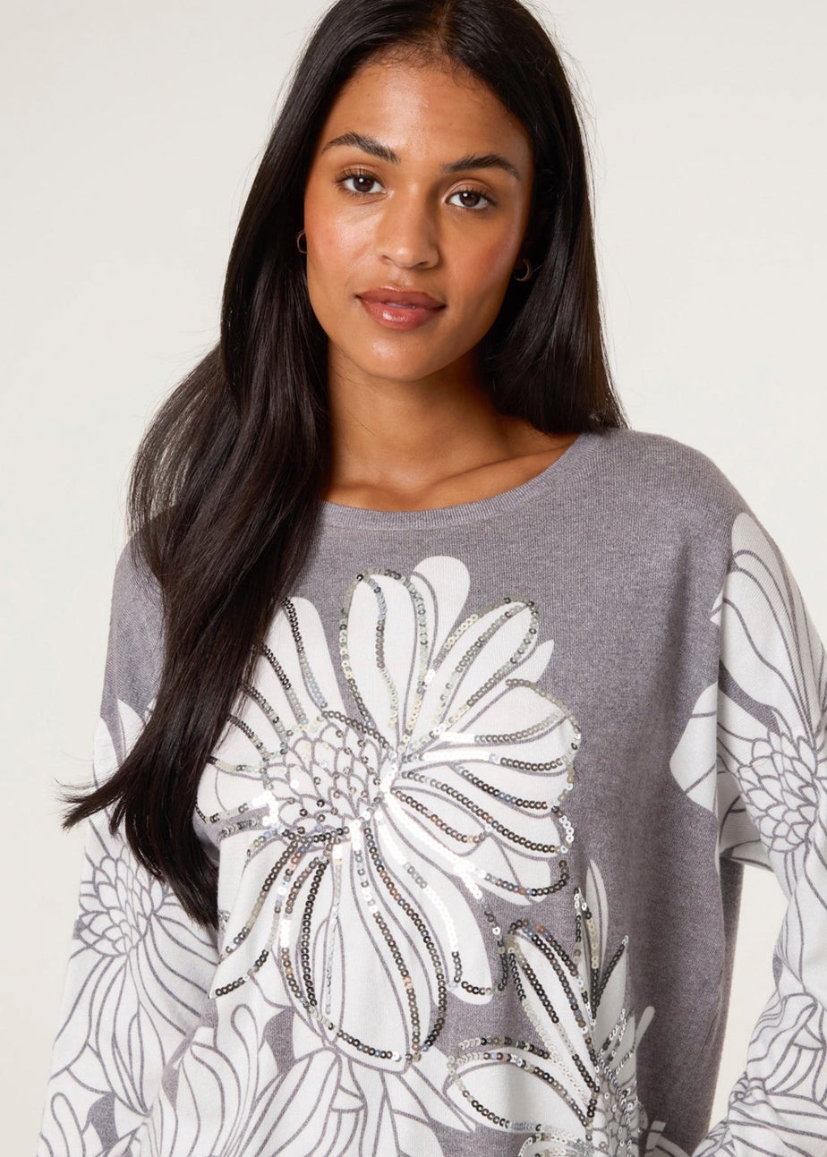 Blue Vanilla Grey Large Sequin Flower Jumper