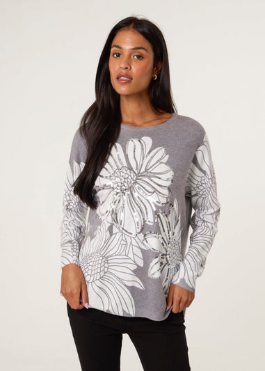 Blue Vanilla Grey Large Sequin Flower Jumper