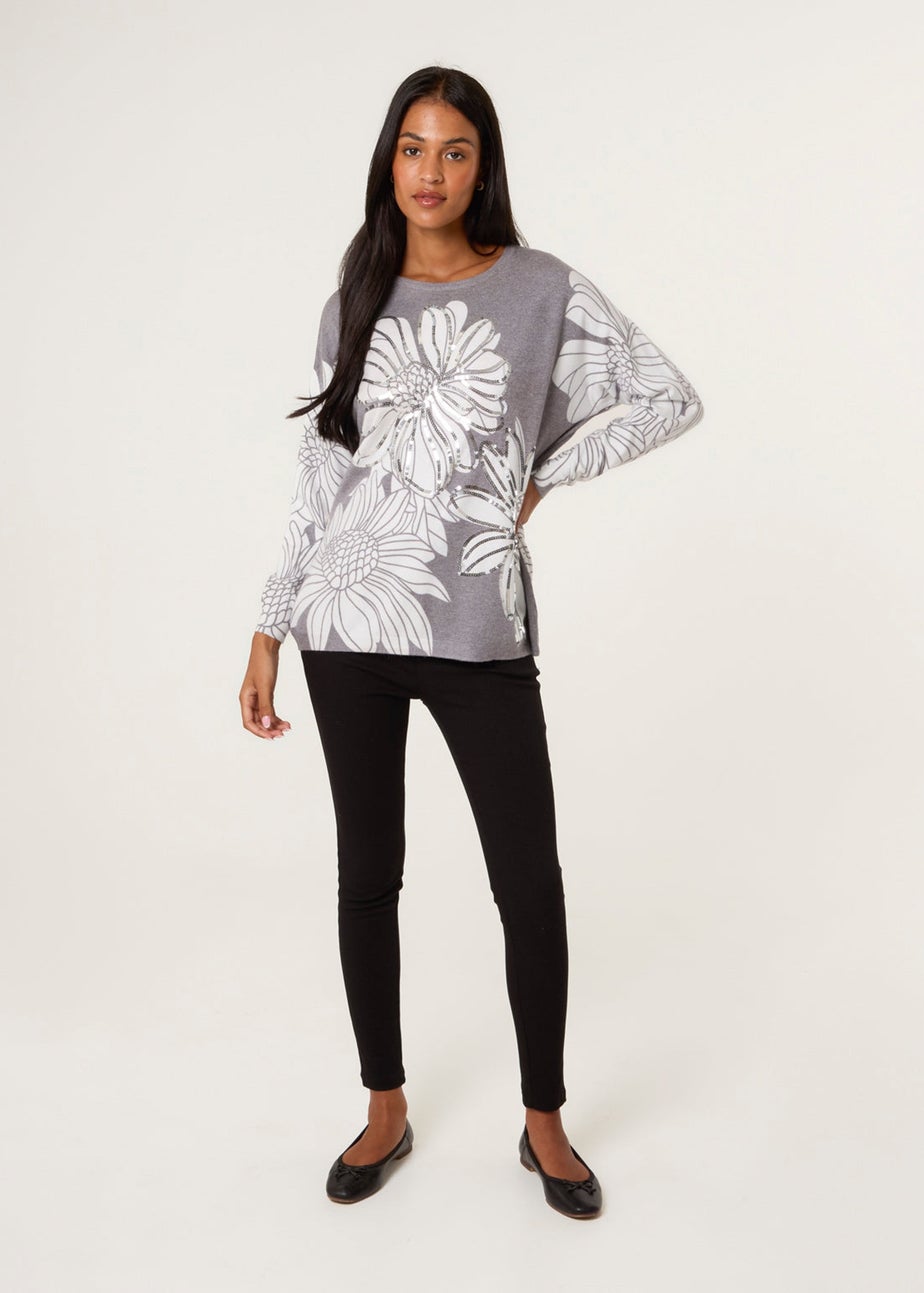 Blue Vanilla Grey Large Sequin Flower Jumper