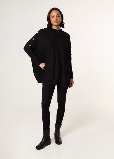 Blue Vanilla Black Butterfly Button Detail Jumper