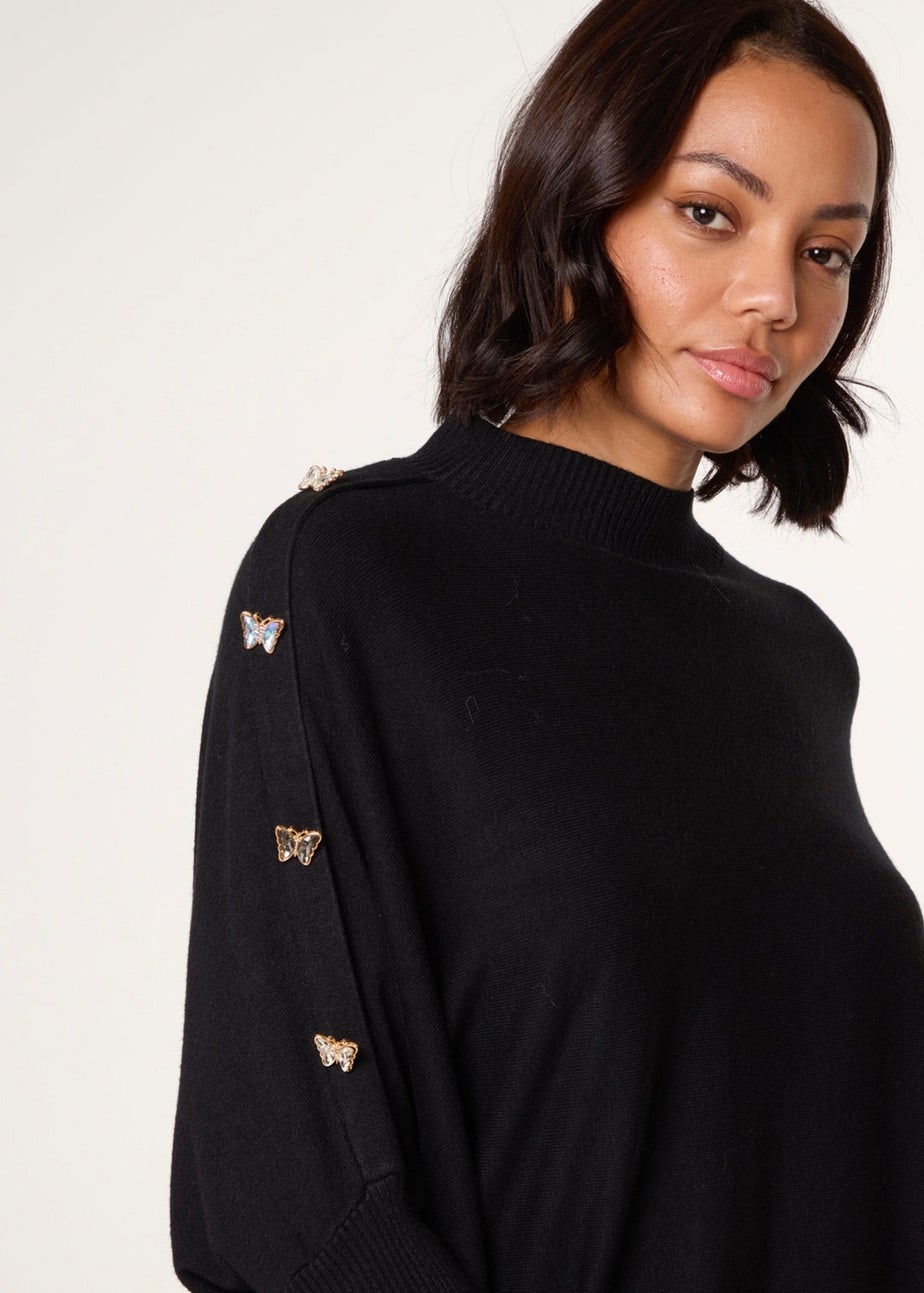 Blue Vanilla Black Butterfly Button Detail Jumper