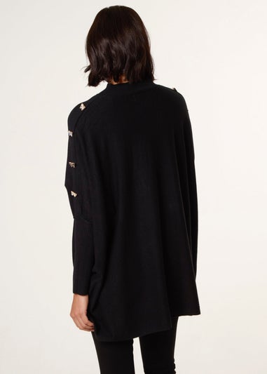 Blue Vanilla Black Butterfly Button Detail Jumper