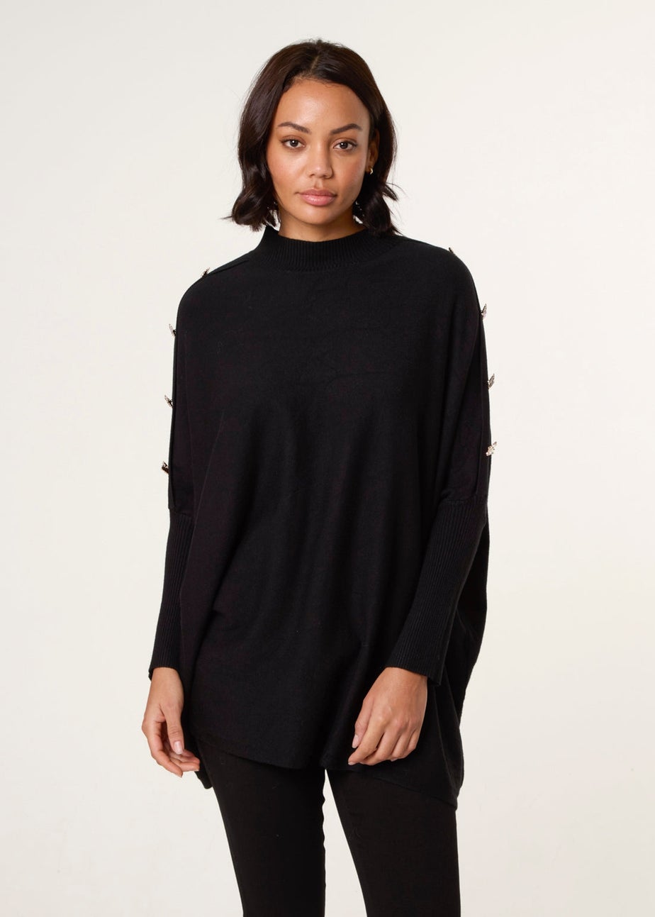 Blue Vanilla Black Butterfly Button Detail Jumper