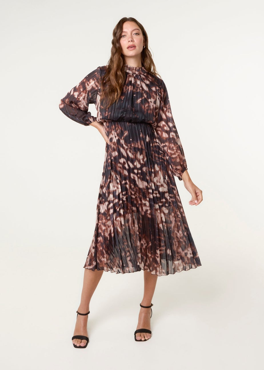 Blue Vanilla Black High Neck Metallic Pleated Dress