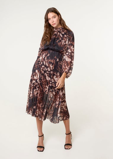 Blue Vanilla Black High Neck Metallic Pleated Dress