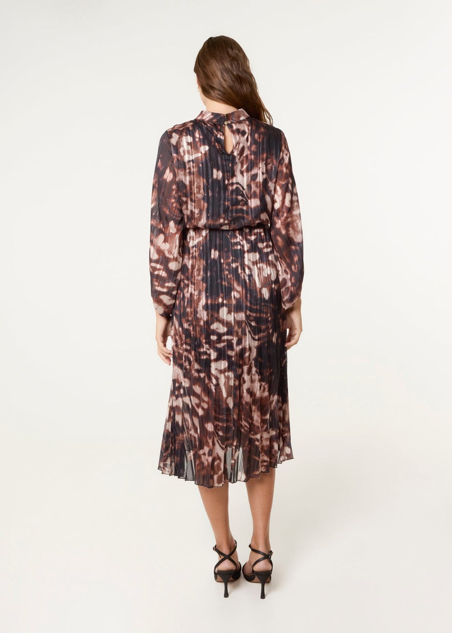 Blue Vanilla Black High Neck Metallic Pleated Dress