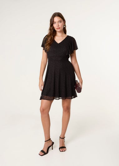 Blue Vanilla Black Flippy Sleeve Flared Mini Dress