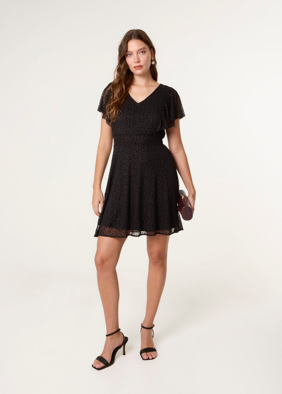 Blue Vanilla Black Flippy Sleeve Flared Mini Dress