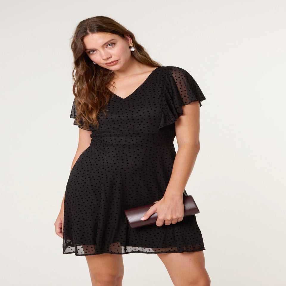 Blue Vanilla Black Flippy Sleeve Flared Mini Dress