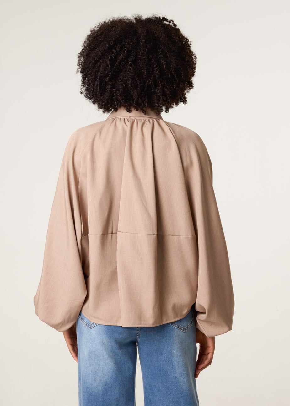 Blue Vanilla Beige Drape Puffball Zipper Jacket