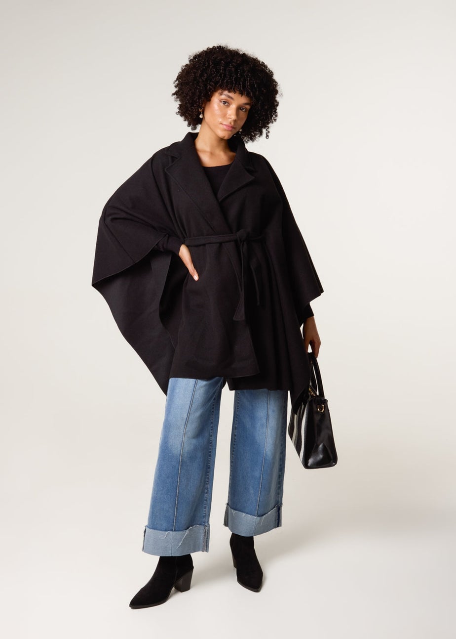Blue Vanilla Black Belted Cape Coat