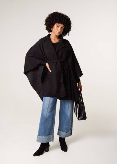 Blue Vanilla Black Belted Cape Coat