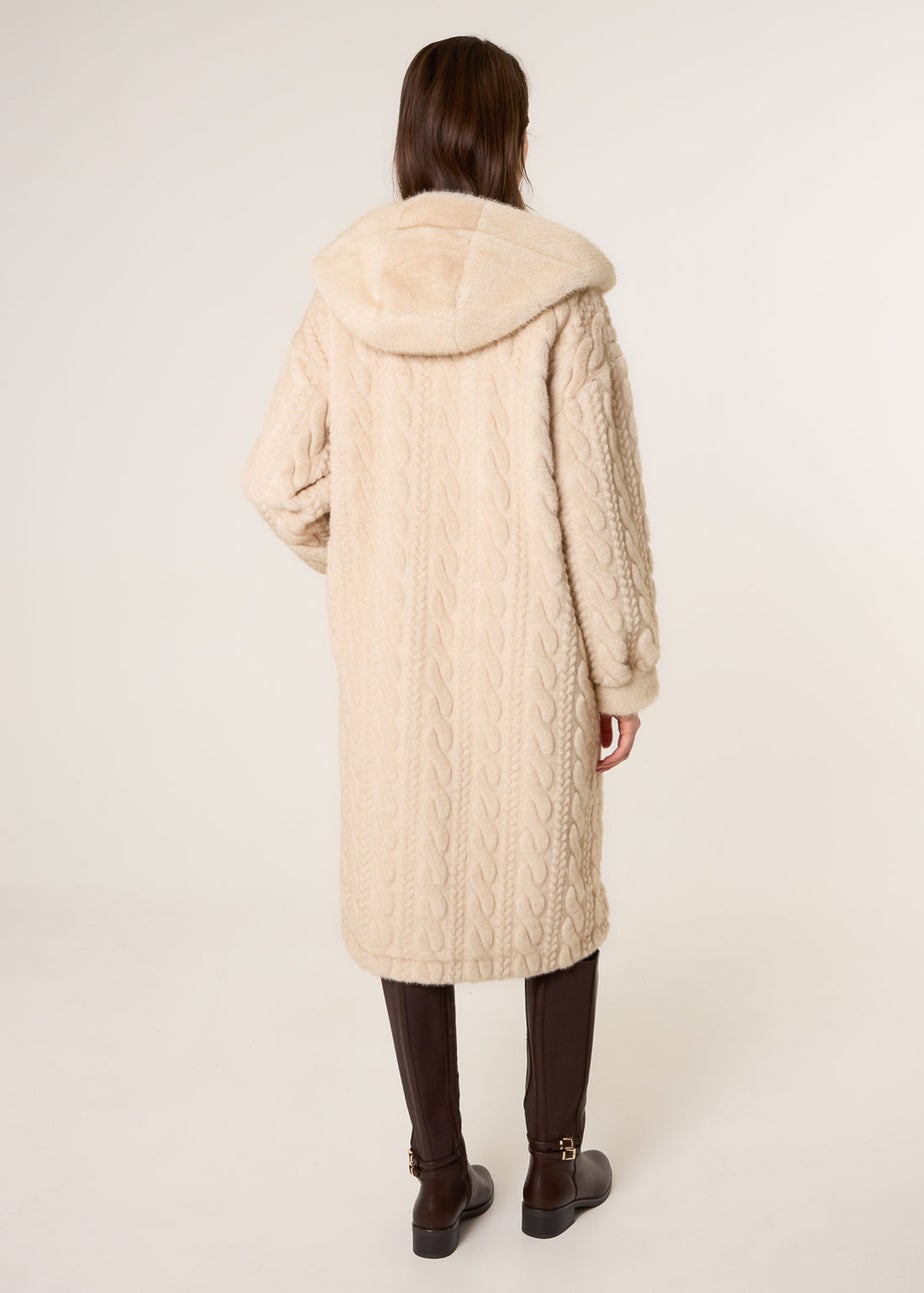 Blue Vanilla Beige Long Faux Fur Cardigan