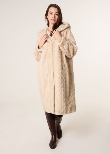 Blue Vanilla Beige Long Faux Fur Cardigan