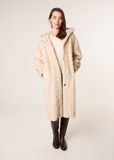Blue Vanilla Beige Long Faux Fur Cardigan