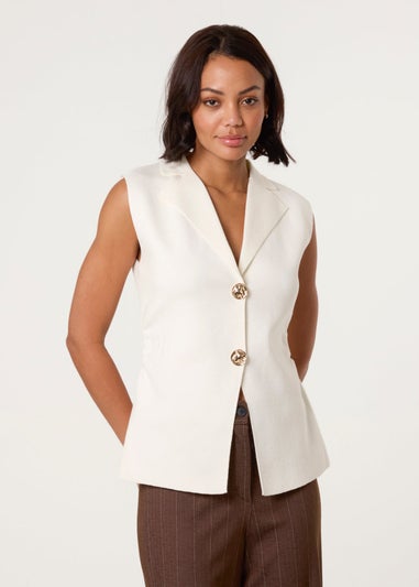 Blue Vanilla Ivory Gold Button Front Tailored Vest