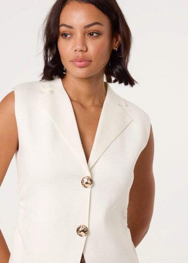 Blue Vanilla Ivory Gold Button Front Tailored Vest