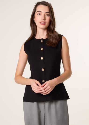 Blue Vanilla Black Button Front Tailored Vest