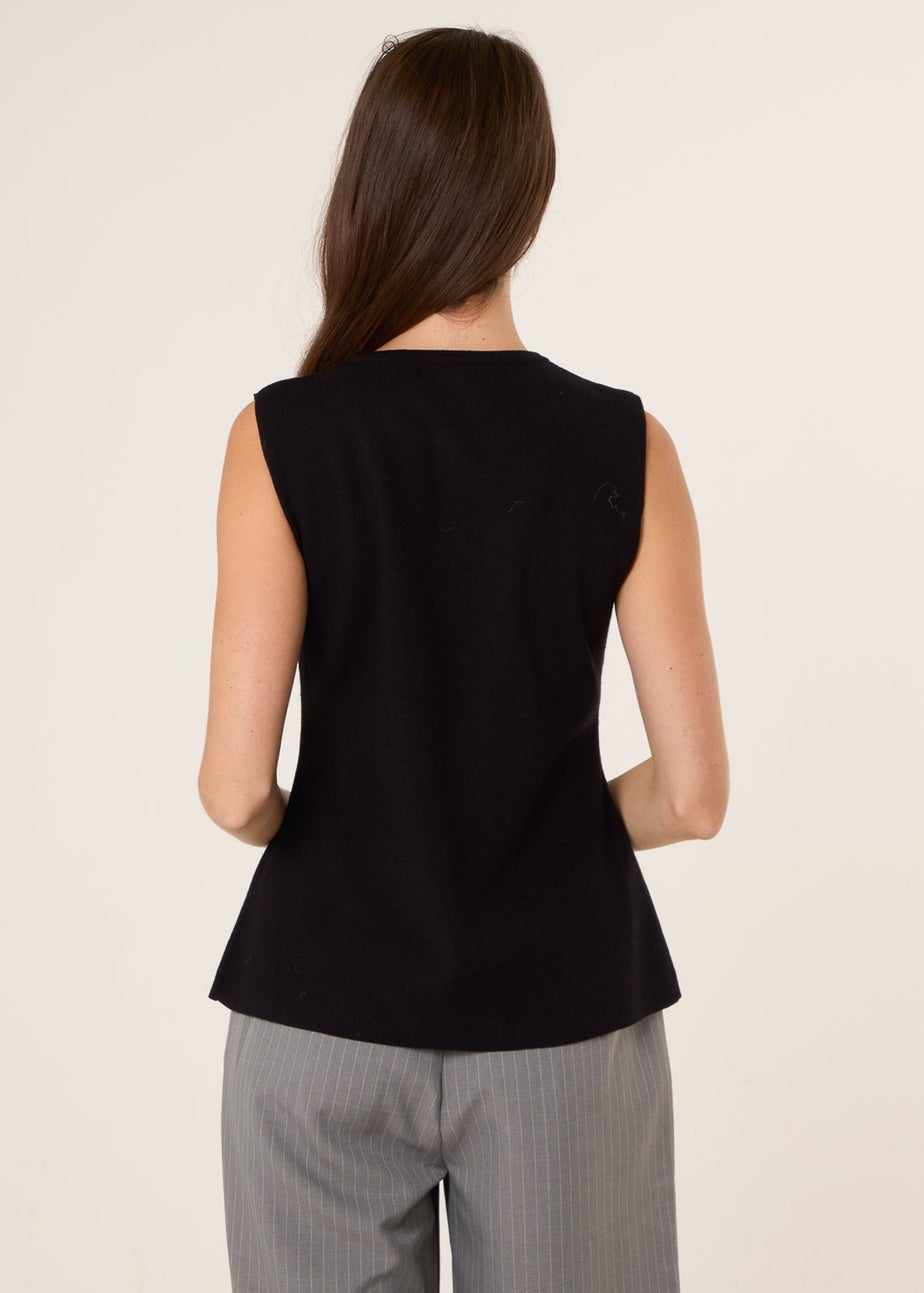 Blue Vanilla Black Button Front Tailored Vest