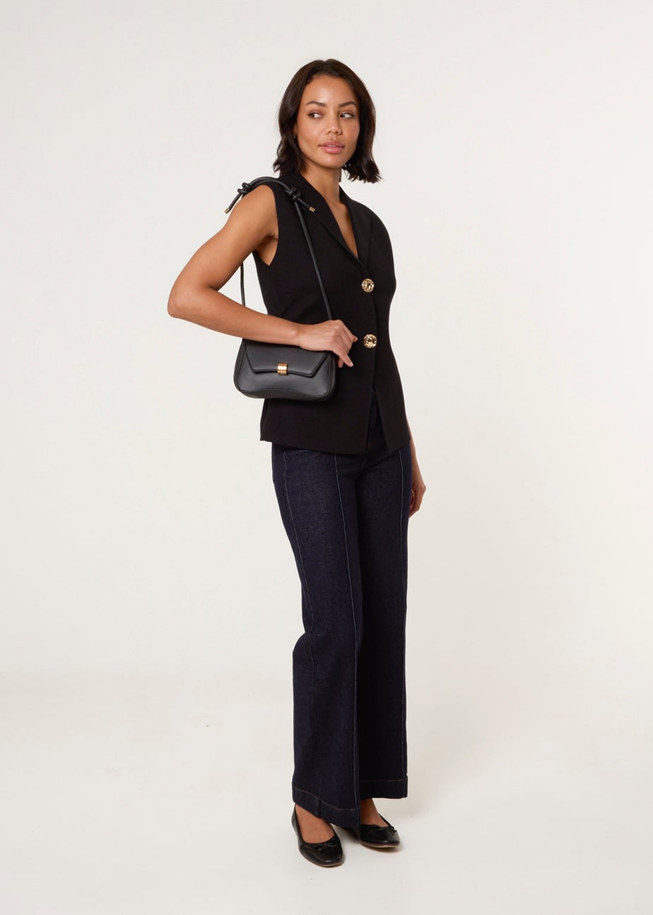 Blue Vanilla Black Gold Button Front Tailored Vest