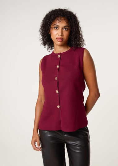 Blue Vanilla Red Button Front Tailored Vest