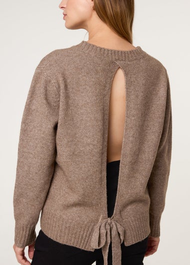 Blue Vanilla Brown Jumper With Open Back Bow Tie