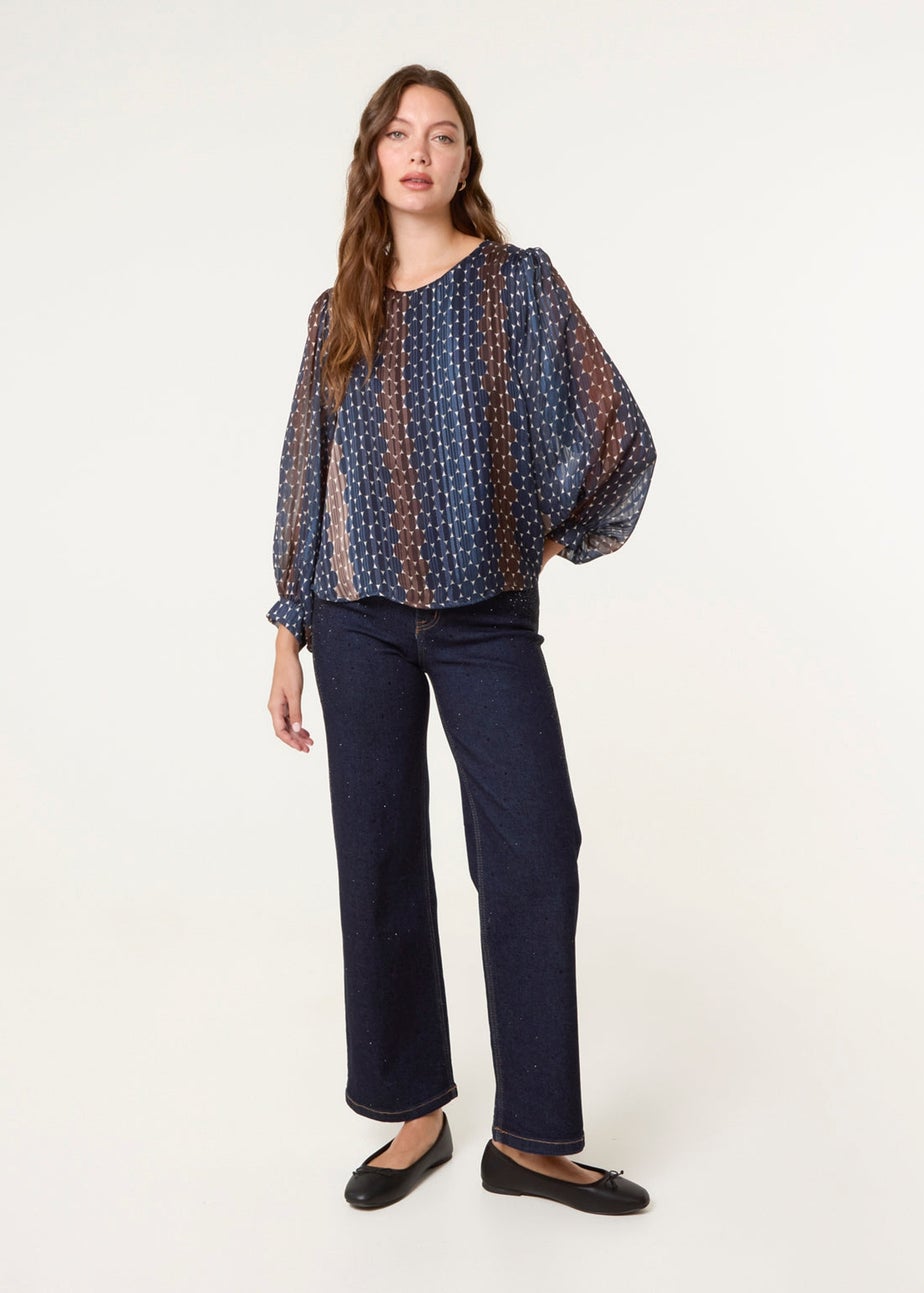Blue Vanilla Multi Crew Neck Metallic Chiffon Top