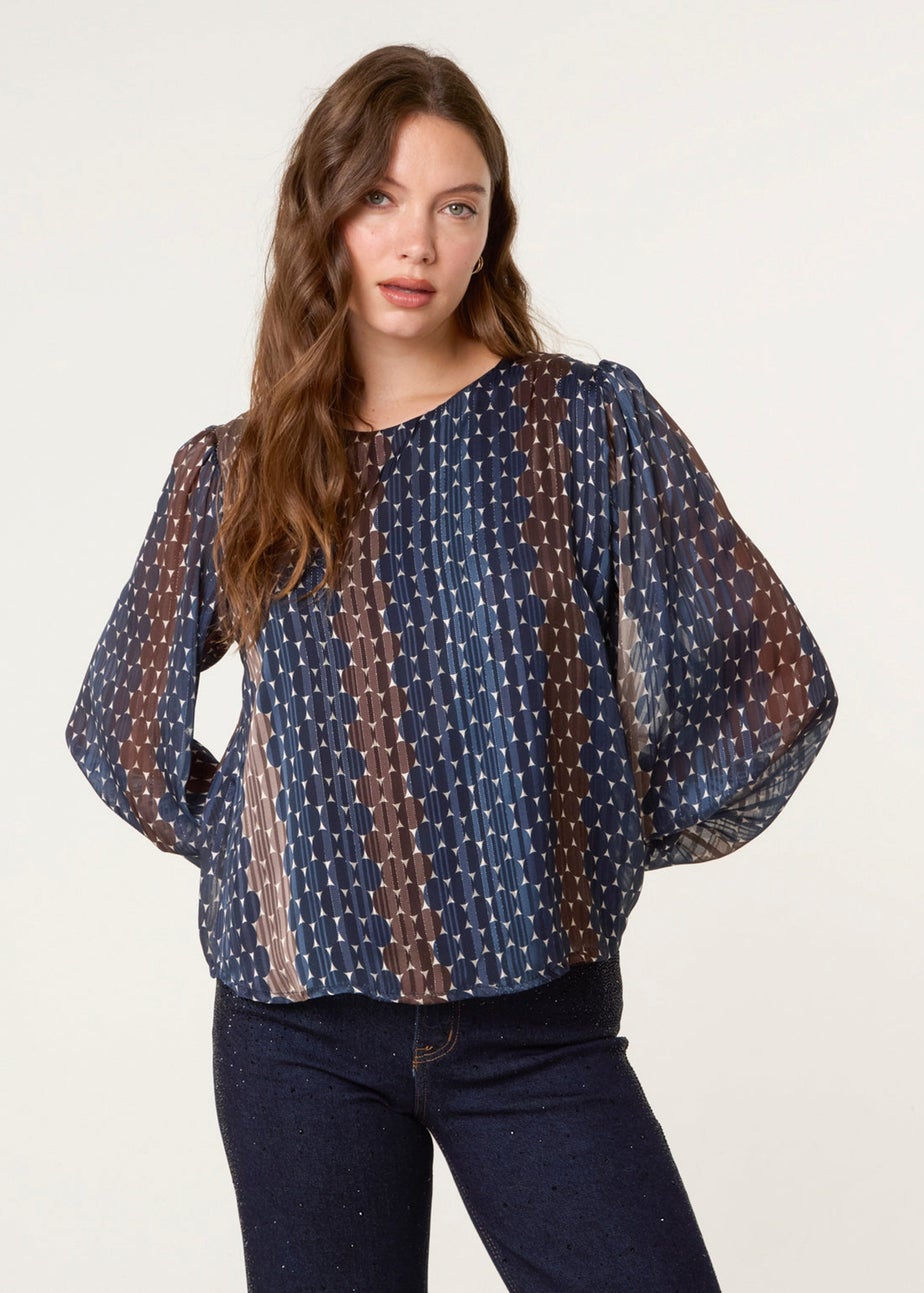 Blue Vanilla Multi Crew Neck Metallic Chiffon Top