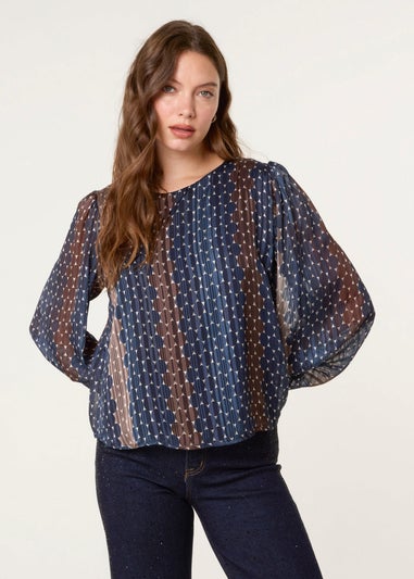 Blue Vanilla Multi Crew Neck Metallic Chiffon Top