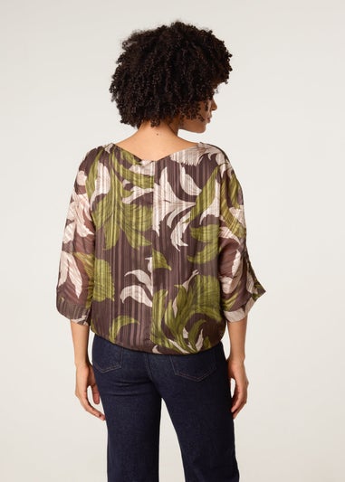 Blue Vanilla Brown Tie Knit Metallic Chiffon Top