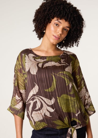 Blue Vanilla Brown Tie Knit Metallic Chiffon Top