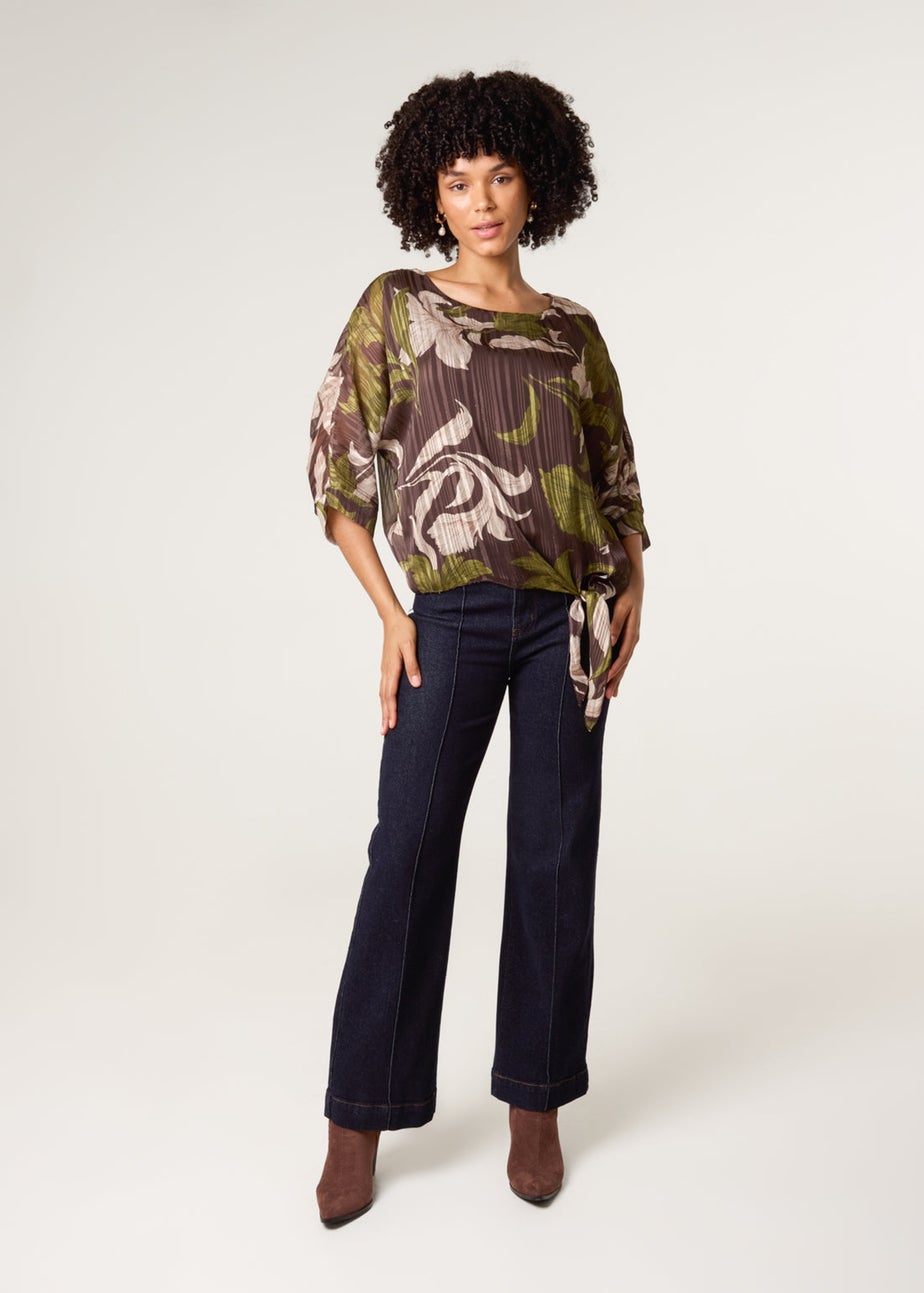 Blue Vanilla Brown Tie Knit Metallic Chiffon Top