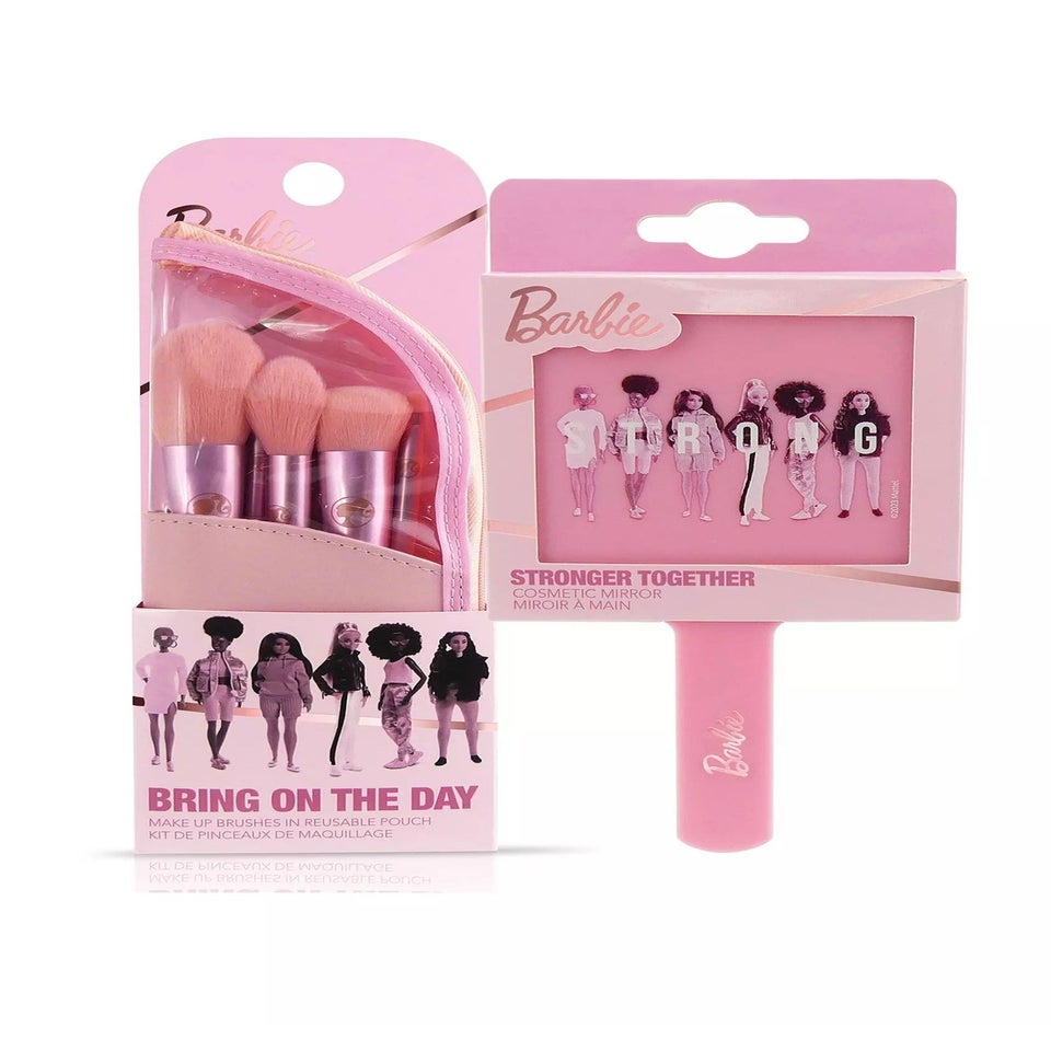 Barbie Pink Makeup Brushes Travel Pouch & Mirror Set