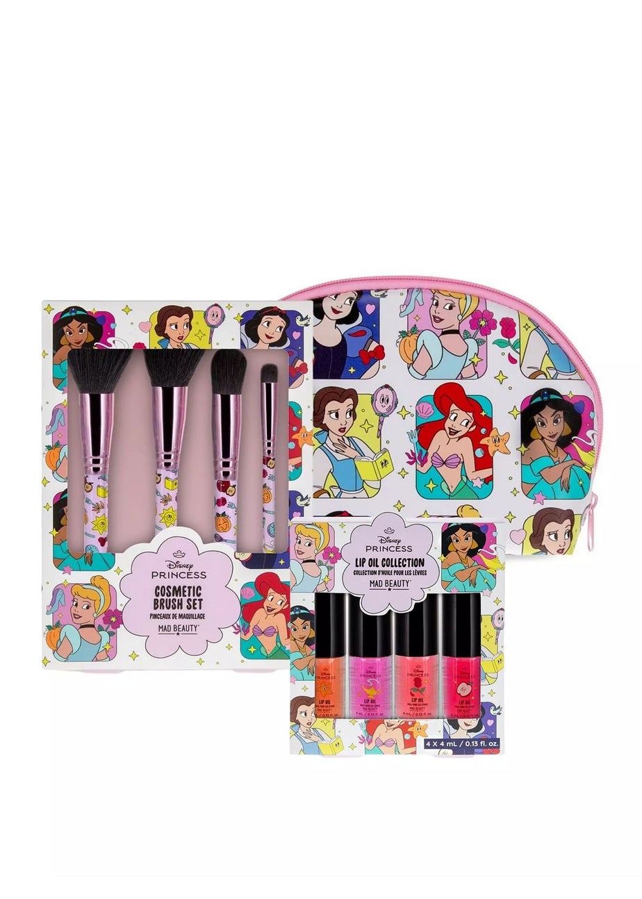 Disney Princess Pale Pink Lip Oils With Cosmetic Brushes & Pouch Set