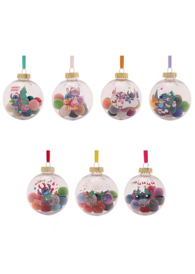 Disney Stitch Set Of 7 Multicoloured Baubles With Pom Poms