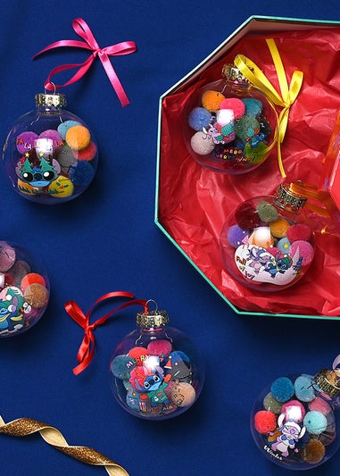 Disney Stitch Set Of 7 Multicoloured Baubles With Pom Poms