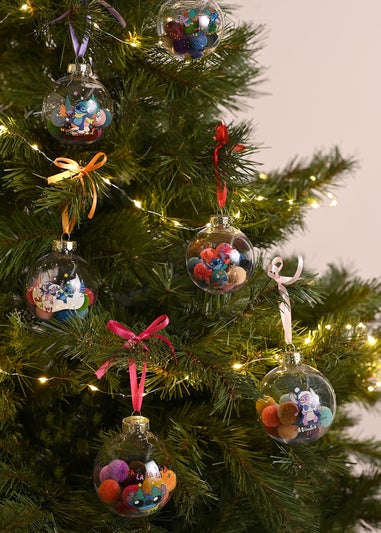 Disney Stitch Set Of 7 Multicoloured Baubles With Pom Poms