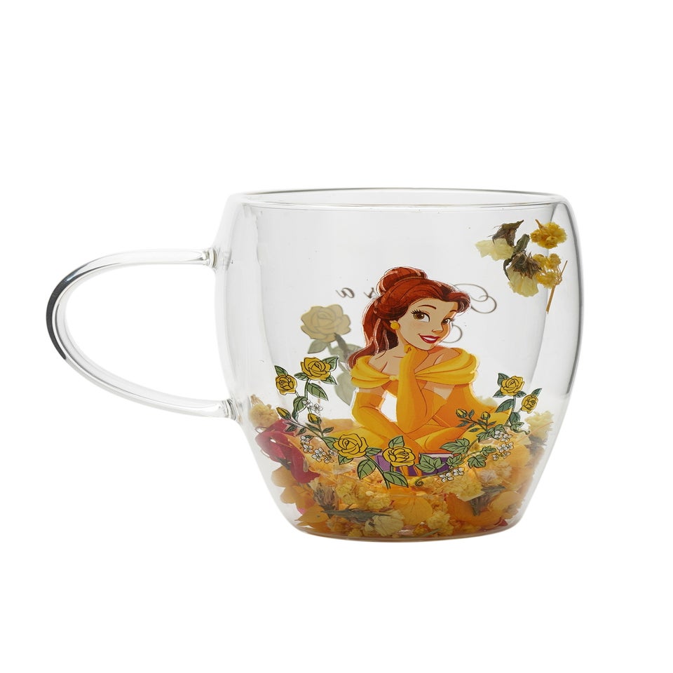 Disney Pastel Princess Floral Decorative Yellow Glass Mug Belle
