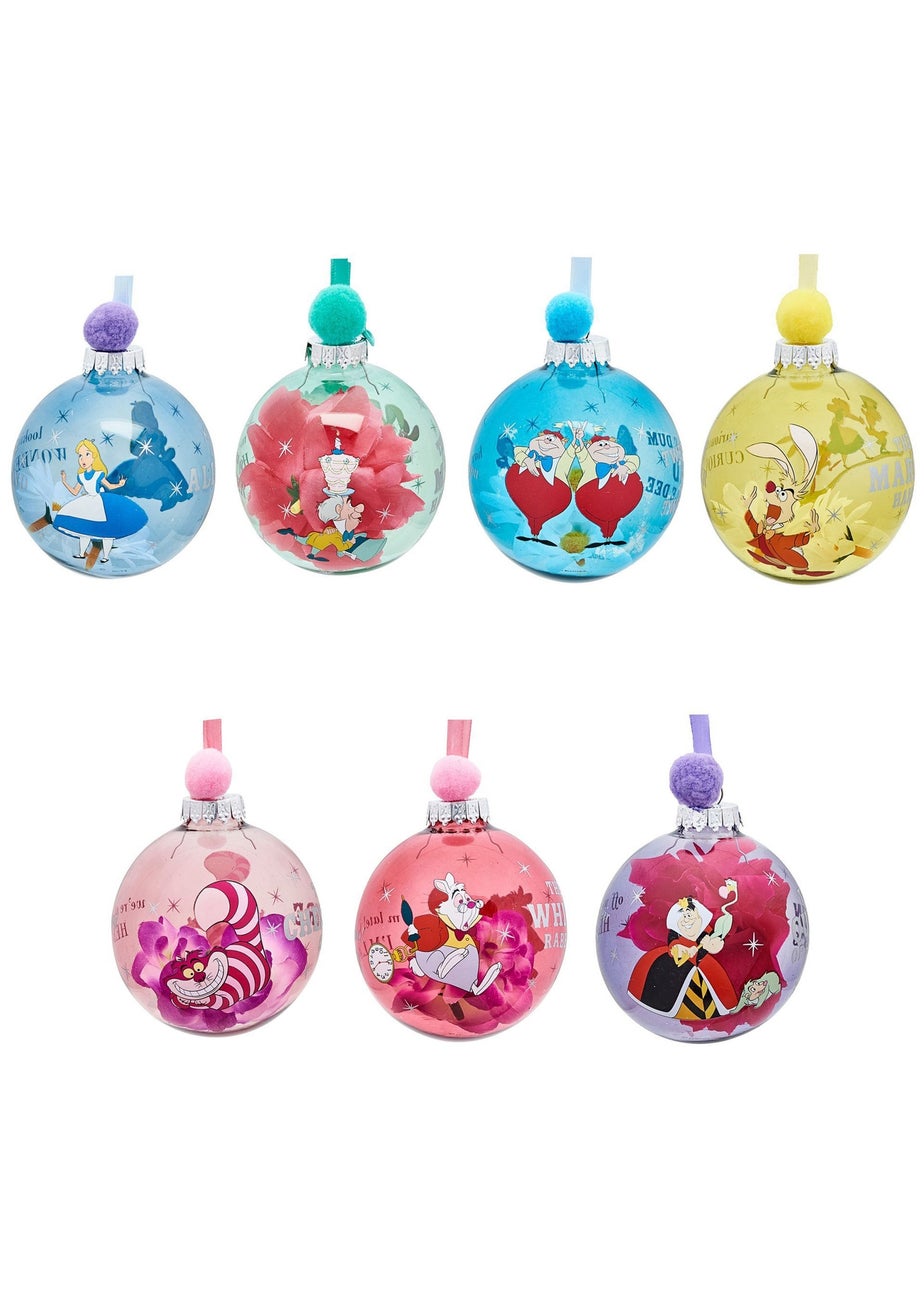 Disney Alice In Wonderland Set Of 7 Multicoloured Baubles