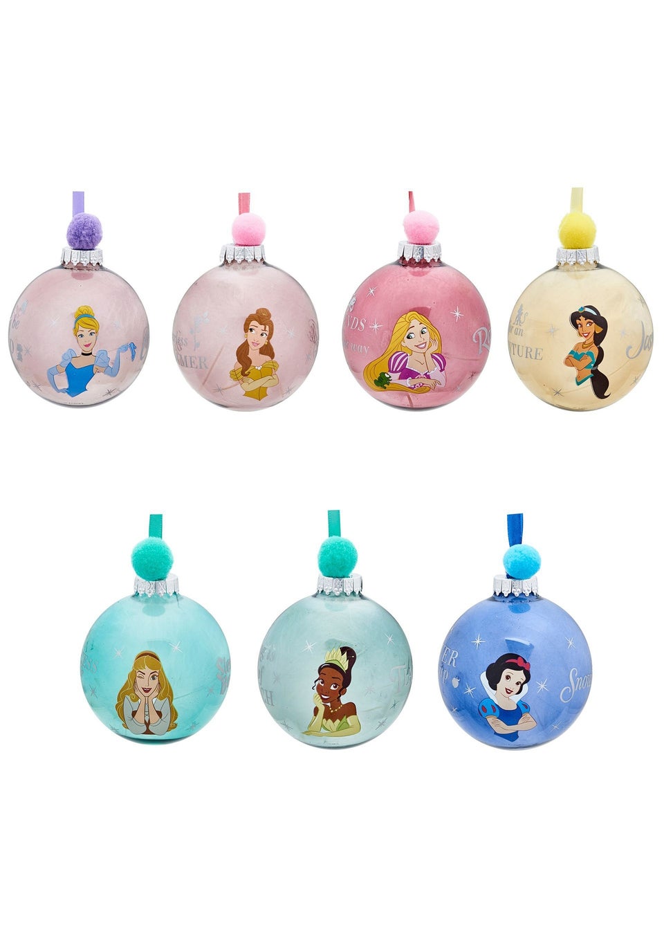 Disney Set Of 7 Multicoloured Baubles Princesses