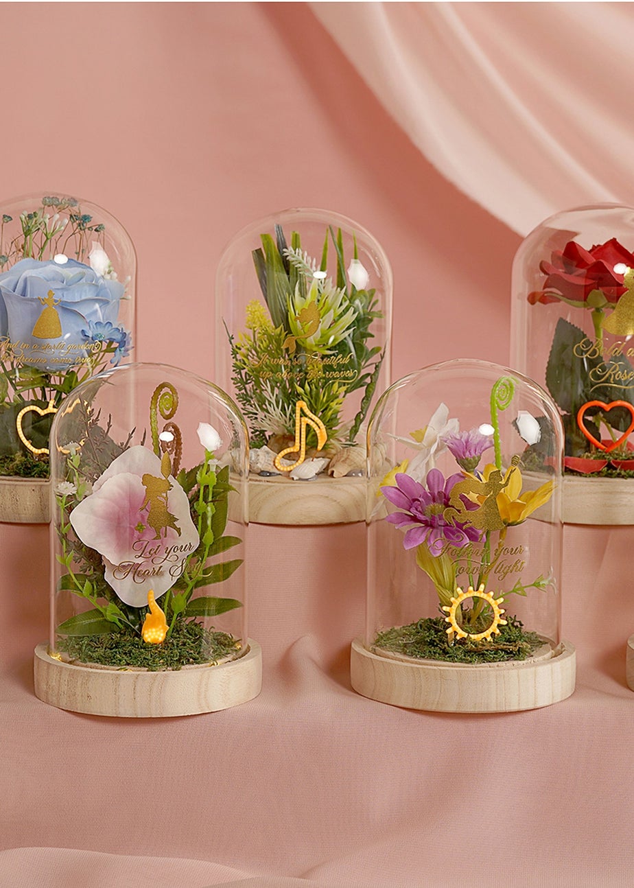 Disney Pastel Princess Red Florals In A Cloche With Neon Light Belle