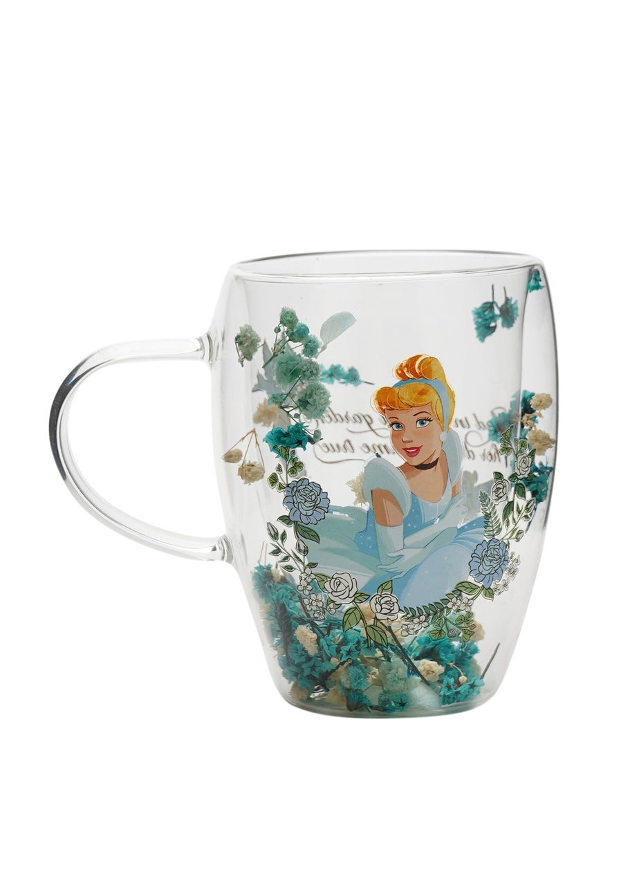 Disney Pastel Princess Floral Decorative Blue Glass Mug Cinderella