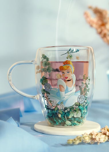 Disney Pastel Princess Floral Decorative Blue Glass Mug Cinderella